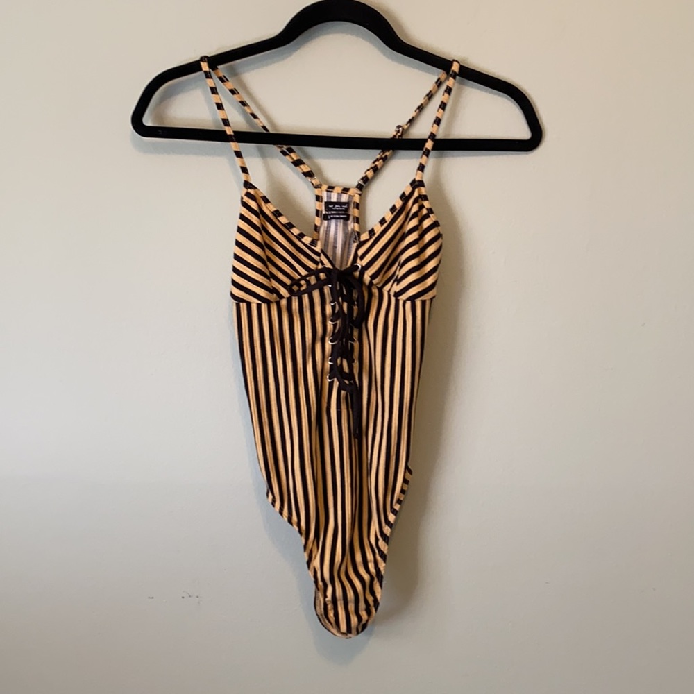 Urban Outfitters Lorena Striped Lace Up Bodysuit S - Picture 4 of 10